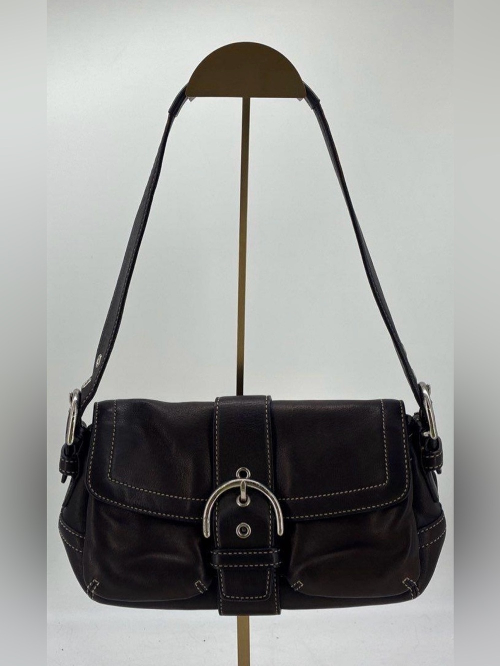 Vintage Black/Brown Soho Buckle Flap Shoulder Bag COACH